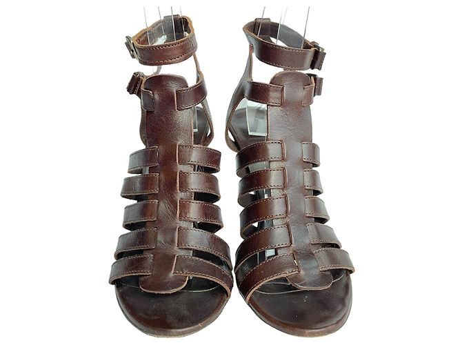 Sandali gladiatore Balenciaga in pelle marrone scuro - vista 8