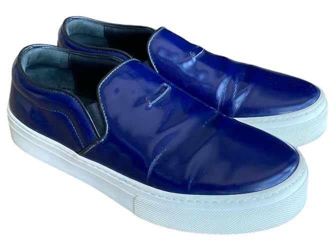 Sneakers slip on Céline in pelle verniciata blu navy - vista 3