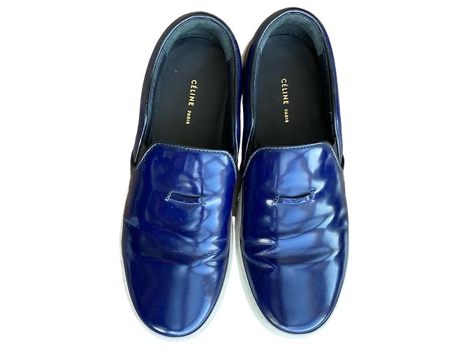 Sneakers slip on Céline in pelle verniciata blu navy - vista 4