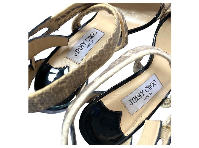 Sandali Jimmy Choo Aby in pelle di serpente e vernice nera Nero Beige - vista 11