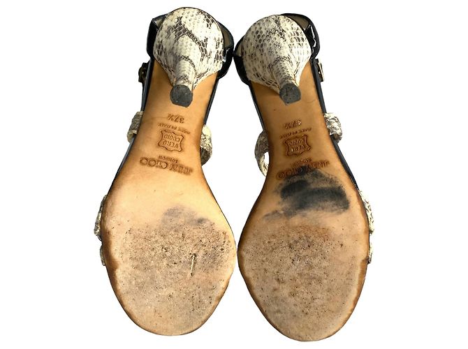 Sandali Jimmy Choo Aby in pelle di serpente e vernice nera Nero Beige - vista 12