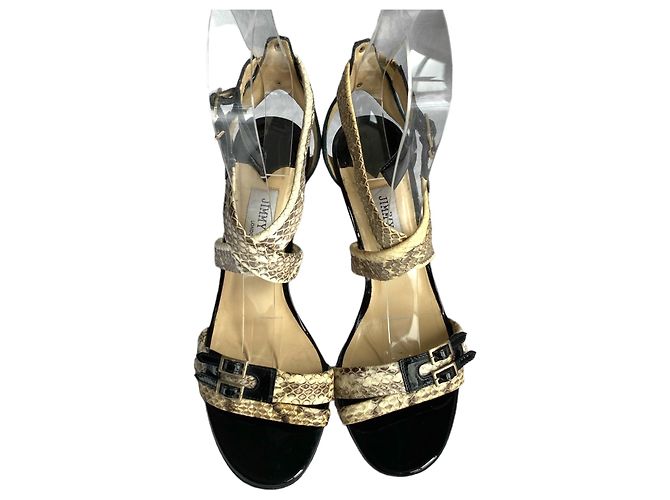 Sandali Jimmy Choo Aby in pelle di serpente e vernice nera Nero Beige - vista 3