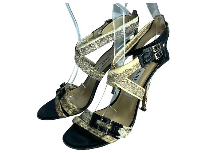 Sandali Jimmy Choo Aby in pelle di serpente e vernice nera Nero Beige - vista 4