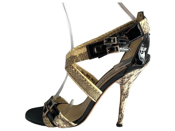 Sandali Jimmy Choo Aby in pelle di serpente e vernice nera Nero Beige - vista 5