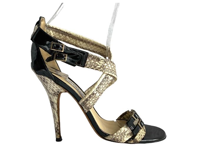 Sandali Jimmy Choo Aby in pelle di serpente e vernice nera Nero Beige - vista 6