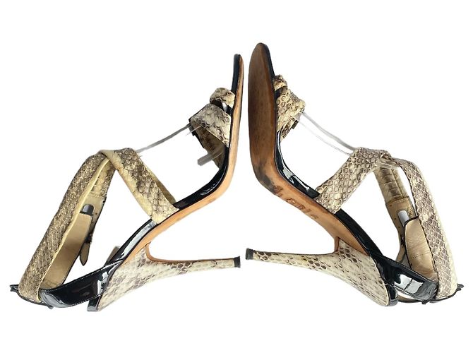 Sandali Jimmy Choo Aby in pelle di serpente e vernice nera Nero Beige - vista 7