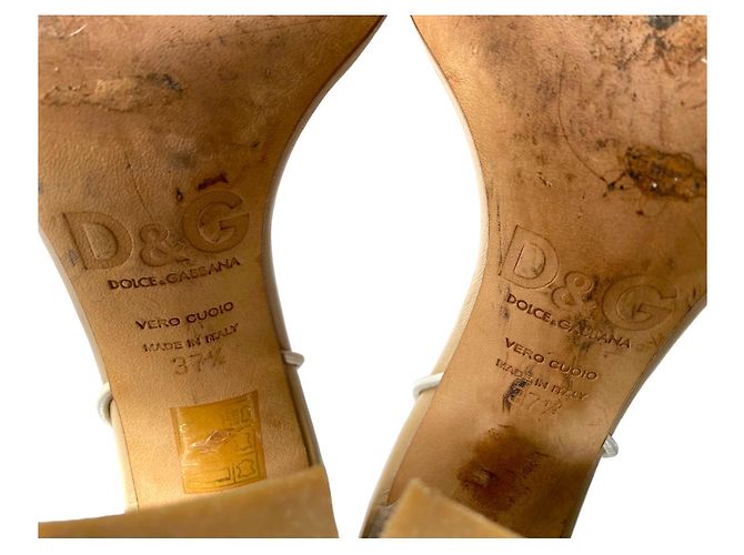Dolce & Gabbana Sandali T-Strap con Tacco a Blocco Avorio Argento Pelle Lucida Crudo - vista 11