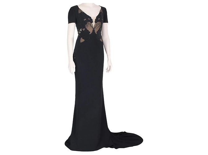 Stella Mc Cartney Stella McCartney Black Intricate Lace Detailed Puddle Train Gown Dress - view 2