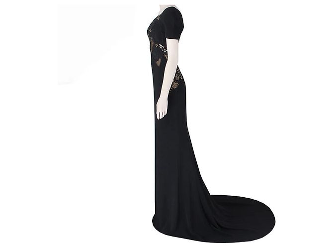 Stella Mc Cartney Stella McCartney Black Intricate Lace Detailed Puddle Train Gown Dress - view 3