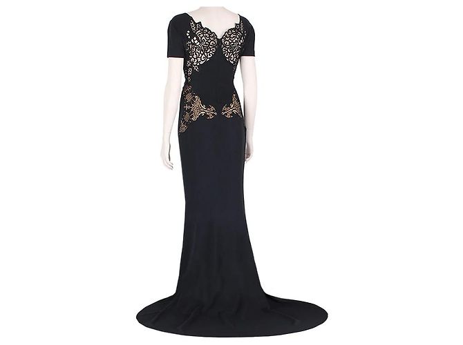 Stella Mc Cartney Stella McCartney Black Intricate Lace Detailed Puddle Train Gown Dress - view 4