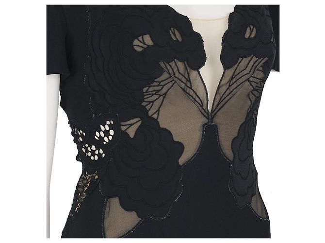 Stella Mc Cartney Stella McCartney Black Intricate Lace Detailed Puddle Train Gown Dress - view 7