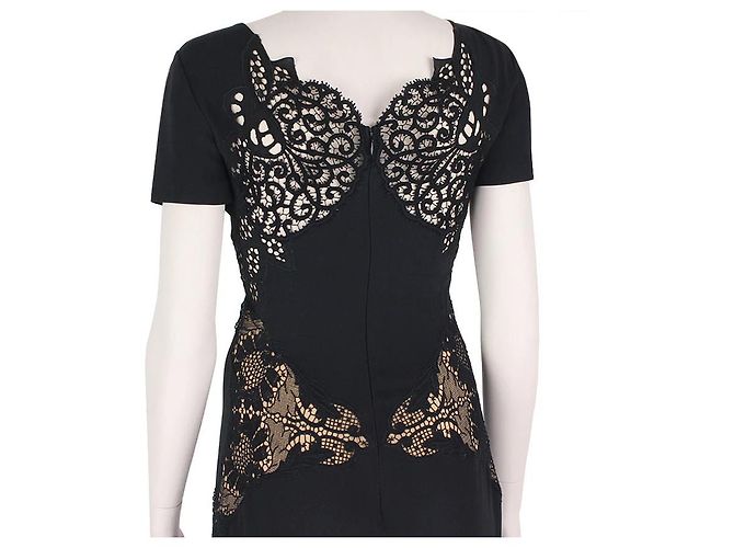 Stella Mc Cartney Stella McCartney Black Intricate Lace Detailed Puddle Train Gown Dress - view 9