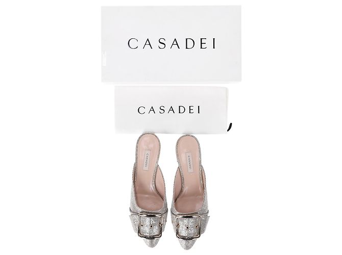 Mules Casadei Alexa con tacco basso in glitter oro - vista 8