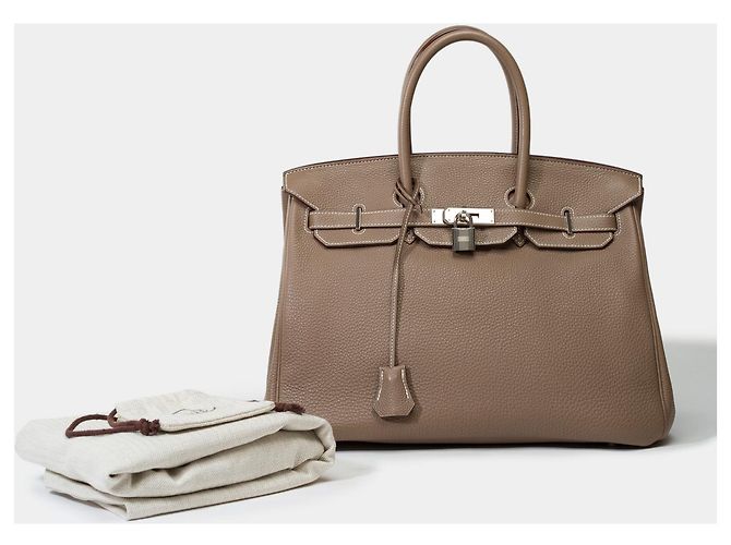 Hermès Sac HERMES Birkin 35 en Cuir Étoupe - 101789 Taupe - vue 2