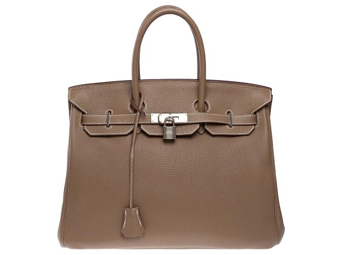 Hermès Sac HERMES Birkin 35 en Cuir Étoupe - 101789 Taupe - vue 3