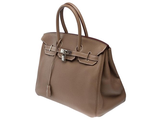 Hermès Sac HERMES Birkin 35 en Cuir Étoupe - 101789 Taupe - vue 5