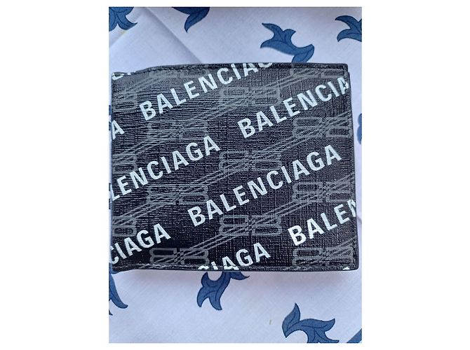 Balenciaga Monogramm Canvas Geldbörse Schwarz Weiß - Ansicht 14