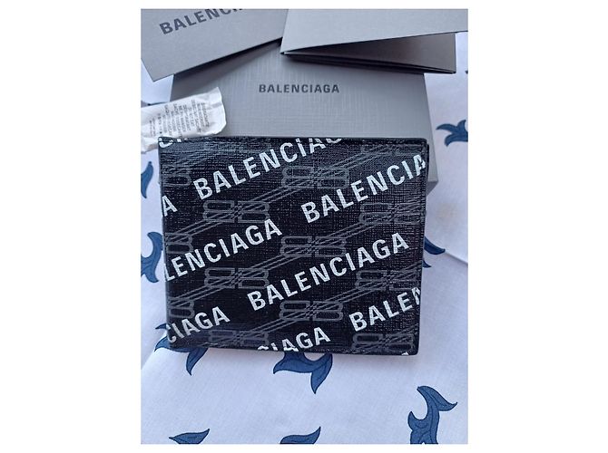 Balenciaga Monogramm Canvas Geldbörse Schwarz Weiß - Ansicht 18