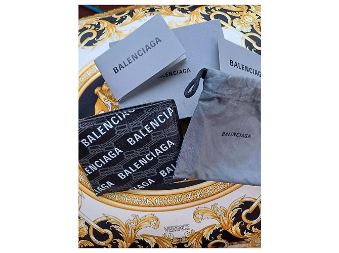 Balenciaga Monogramm Canvas Geldbörse Schwarz Weiß - Ansicht 2