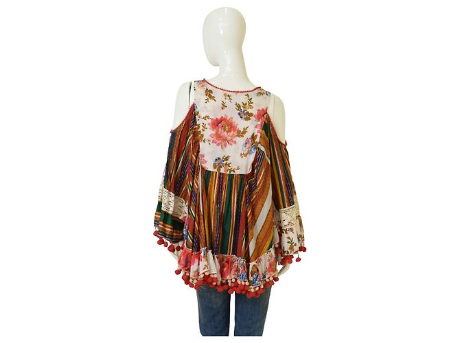 Autre Marque Antica Sartoria Tunica con Ricami Floreali e Pom Pom - vista 2
