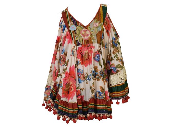 Autre Marque Antica Sartoria Tunica con Ricami Floreali e Pom Pom - vista 3