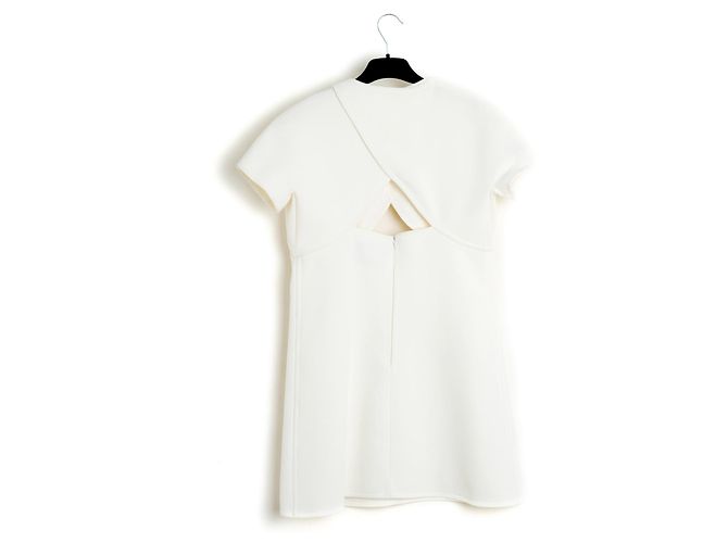 Courreges Kleid FR42 Ecru Wolle A-Linie Cut-Out-Kleid US12 - Ansicht 4