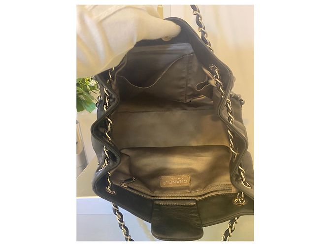 Chanel Piccola Borsa Tote in Pelle di Agnello Nera Morbida con Perle e Finiture Argento Nero Silver hardware - vista 9