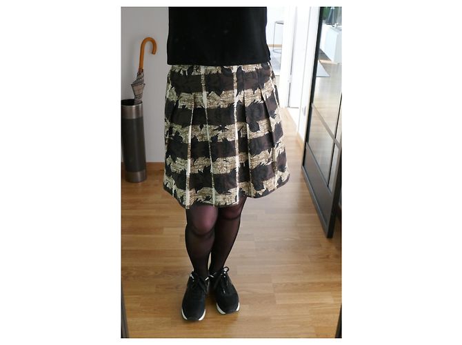 Falda plisada Kenzo de algodón negra Negro Crudo Bronce Marrón oscuro - vista 2