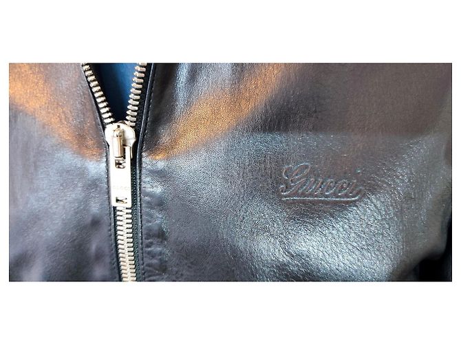 Gucci Bomber in Pelle Nero con Strisce Verdi e Rosse - vista 10