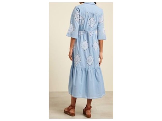 Max Mara Intrend Langes Ausgestelltes Hemdblusenkleid Hellblau Baumwolle - Ansicht 2