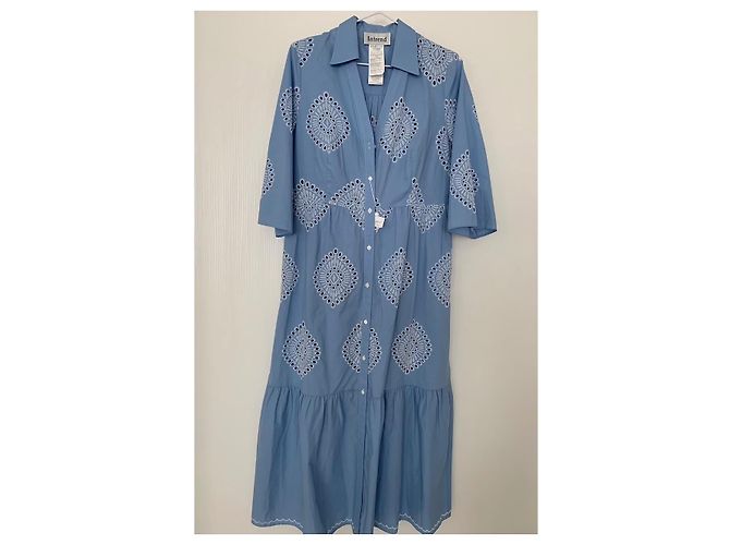Max Mara Intrend Langes Ausgestelltes Hemdblusenkleid Hellblau Baumwolle - Ansicht 4