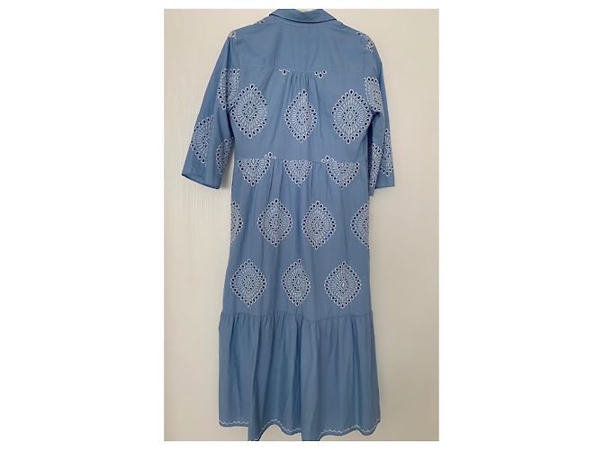 Max Mara Intrend Langes Ausgestelltes Hemdblusenkleid Hellblau Baumwolle - Ansicht 5