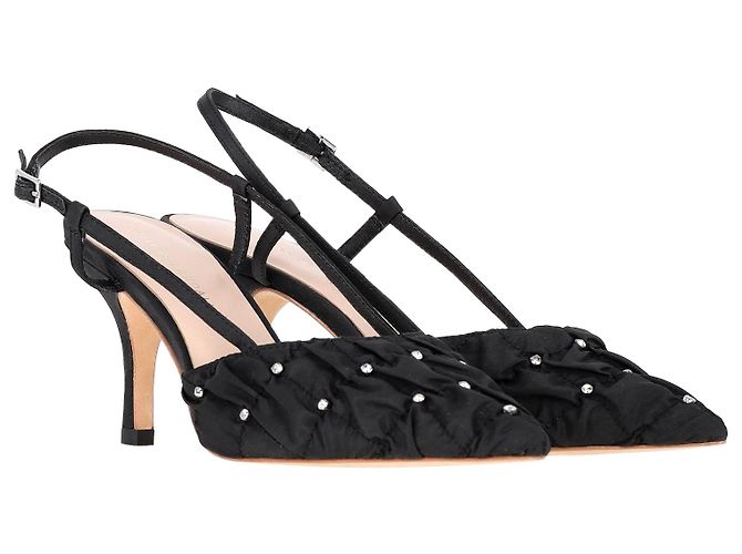Décolleté slingback trapuntate impreziosite da cristalli Loeffler Randall Athea in raso nero - vista 2