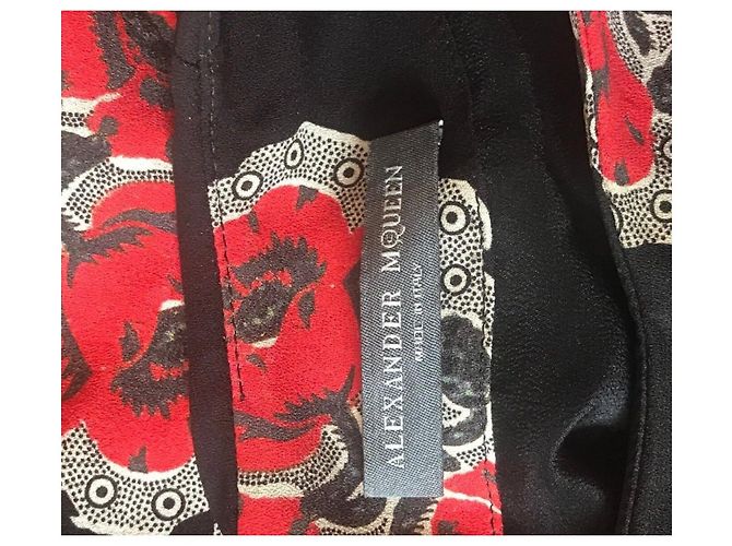Alexander McQueen Seidenkleid Schwarz Rot mit Mohnblumenmuster - Ansicht 2
