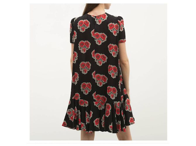 Alexander McQueen Seidenkleid Schwarz Rot mit Mohnblumenmuster - Ansicht 3
