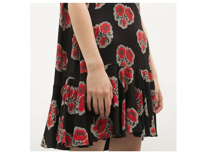 Alexander McQueen Seidenkleid Schwarz Rot mit Mohnblumenmuster - Ansicht 4