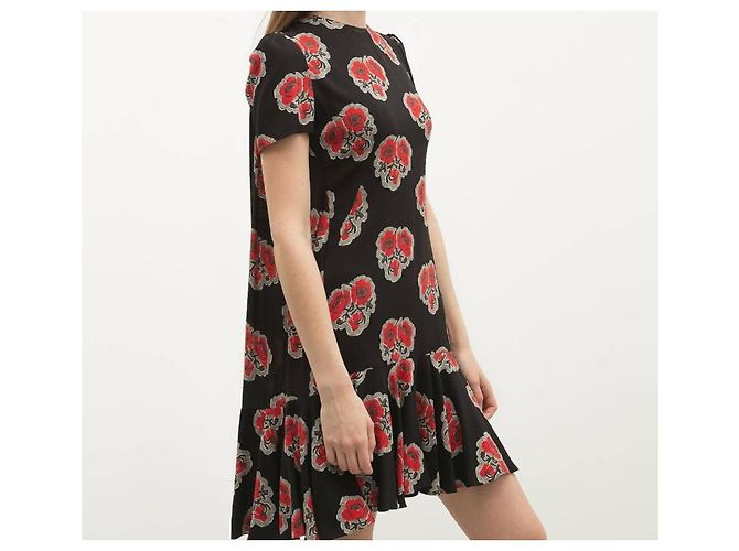 Alexander McQueen Seidenkleid Schwarz Rot mit Mohnblumenmuster - Ansicht 5