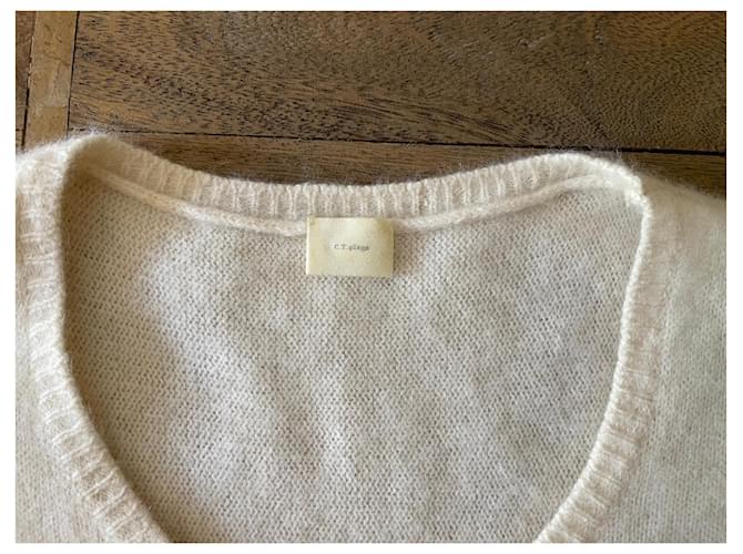 CT Plage Pullover oder Sweatshirt im Oversize-Stil mit Waschbär-Motiv in Elfenbeinfarbe, Größe 40. Creme - Ansicht 7