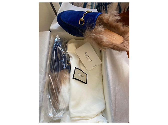 Gucci Princetown slipper velvet Blu - vista 3