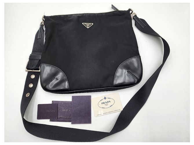 Bolsa transversal de nylon preto e couro Prada Tessuto - vista 7