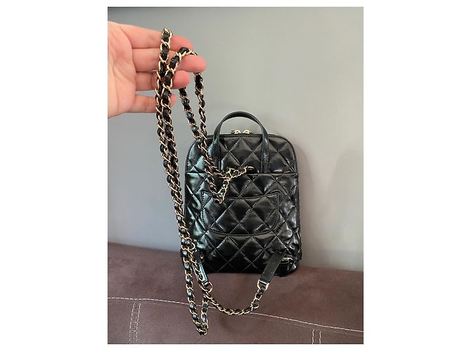 Chanel My Pocket Rucksack Schwarzes Gestepptes Glattleder - Ansicht 6