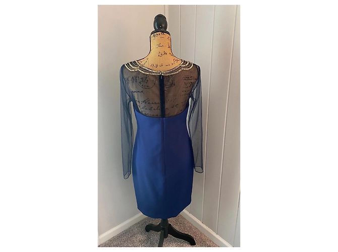 Marchesa Vestido de seda azul oscuro con bordado dorado - vista 2