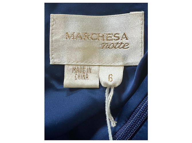 Marchesa Vestido de seda azul oscuro con bordado dorado - vista 5