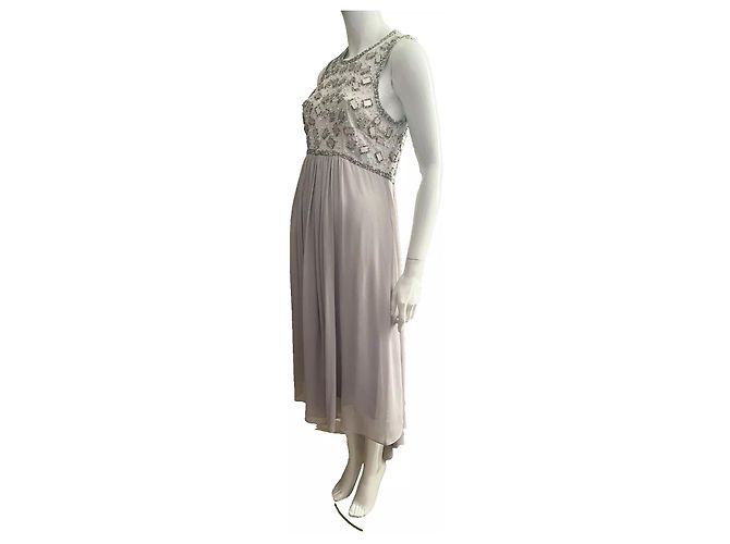 Jenny Packham Abendkleid mit High-Low-Schnitt, Perlenbesatz am Oberteil in Silbergrau - Ansicht 2