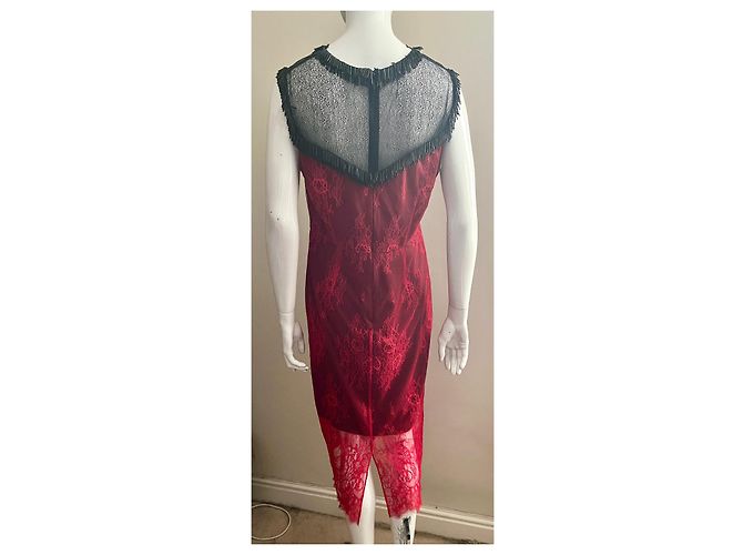 Diane Von Furstenberg DvF rotes und schwarzes Perlen-Spitzenkleid - Ansicht 2