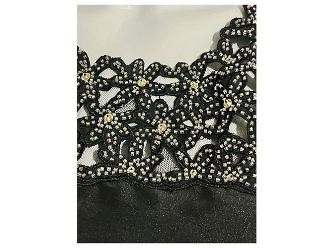 Jenny Packham Vestido de cóctel de satén negro con bordado de perlas Plata - vista 3