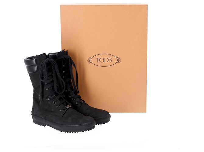 Tod's Anfibi stringati Tods' in pelle scamosciata nera - vista 9