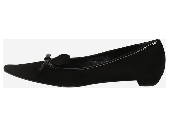 Prada Black suede pointed toe flats with patent bow - size EU 40 - view 2