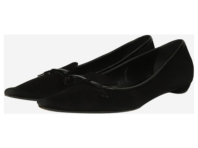 Prada Black suede pointed toe flats with patent bow - size EU 40 - view 3