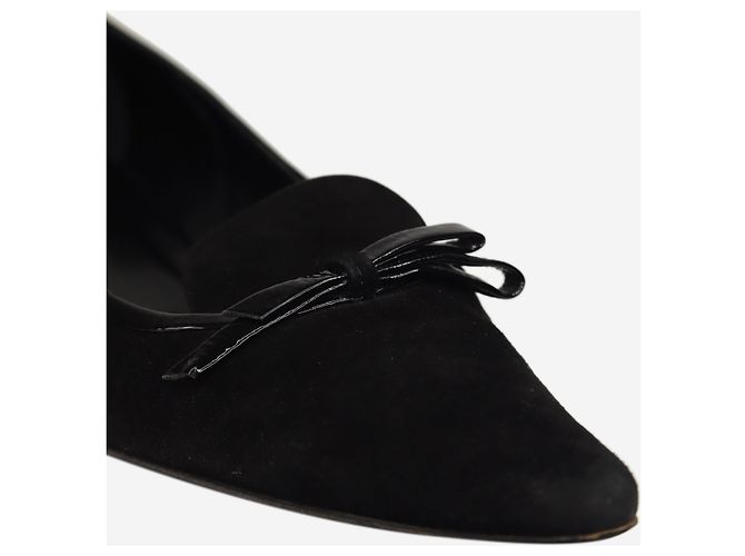 Prada Black suede pointed toe flats with patent bow - size EU 40 - view 5